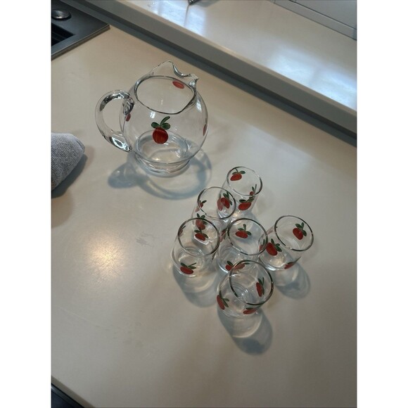 Vintage 7 Piece Set - Juice Pitcher/6 Glasses Hand Painted - Picture 3 of 10